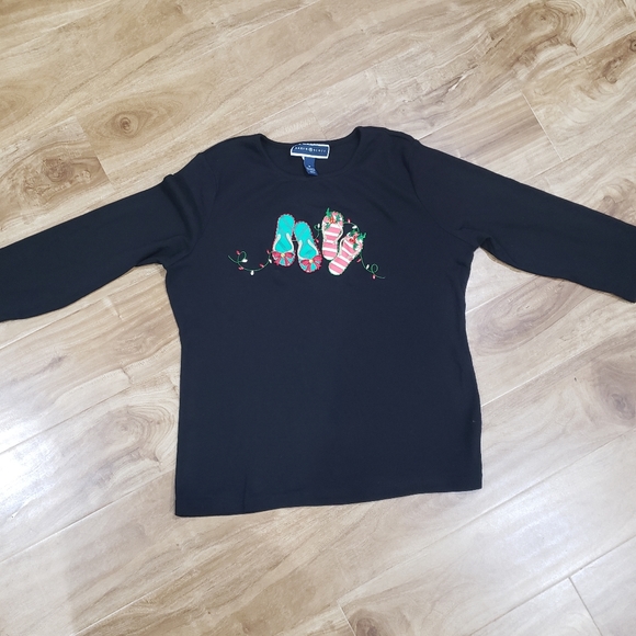 Karen Scott size M Christmas top black blouse - Picture 5 of 5